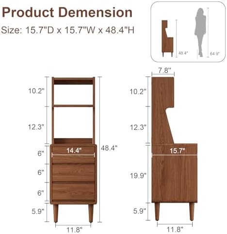 Solid Wood Bookshelf Nightstand Combo, Tall Nightstand - Image 2