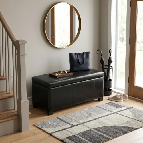 SIMPLIHOME Dover 36" Wide Vegan Leather Storage Ottoman in Midnight Black - Image 2