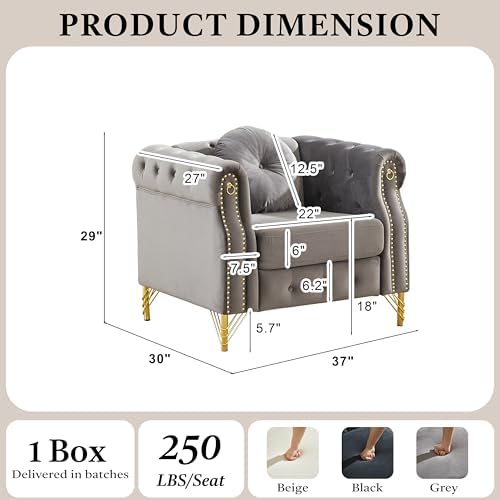 37" Velvet Chesterfield Single Sofa Sets - Image 2