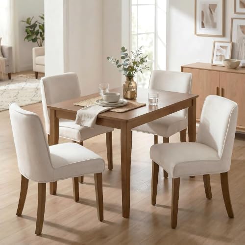 Mid-Century Dining Chairs Set of 4, Linen Fabric Solid White Kitchen Chairs - Image 4