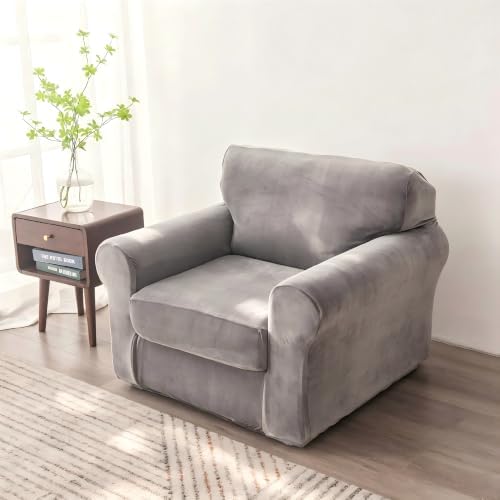 Luxury Velvet Sofa Covers for 1 Cushion Couch, Light Grey by HOMECOVER
