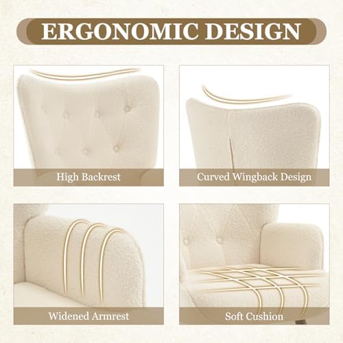 Furnimart Faux Fur White Accent Chair Mid Century Modern Living Room Chairs; - Image 5