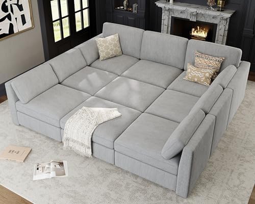 Oversized Modular Sectional Sleeper Sofa Bed Cloud Couches Gray - Image 3