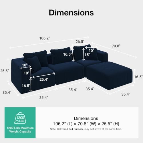 Novilla 106" Modular Sectional Sofa, L Shape Convertible Sectional Couch - Image 2