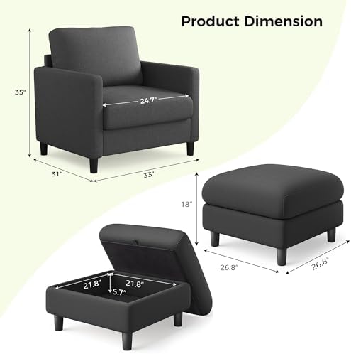 Welzona Sofa Accent Chair with Ottoman - Image 2
