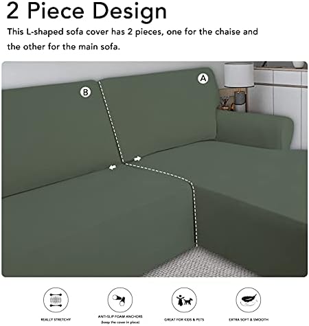 PureFit Stretch Sectional Couch Covers 2 pcs Non Slip L Shape Sofa Cover - Image 5