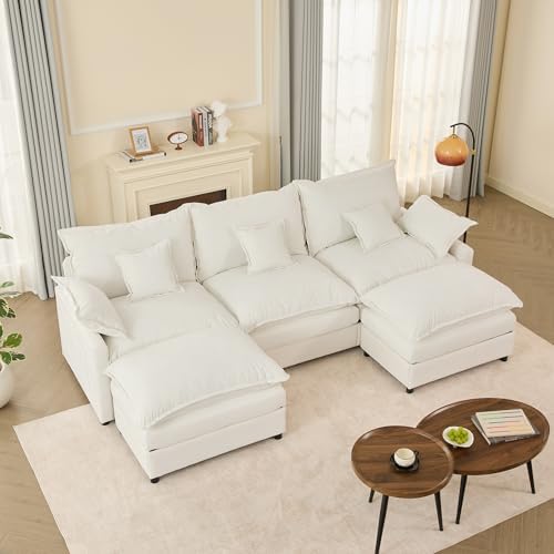 GOSUHI 108" U-Shaped Modular Cloud Couch, Deep Seat, Chenille Ivory by GOSUHI