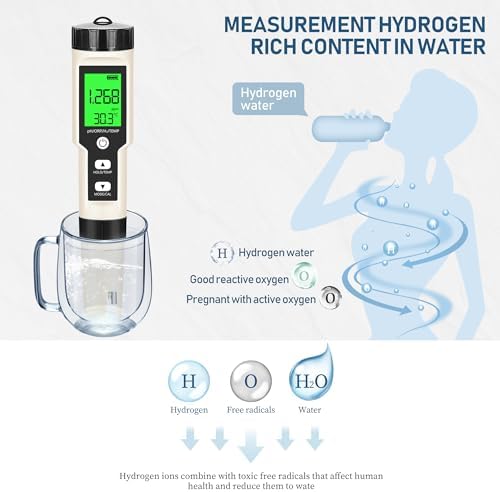 Hydrogen Water Tester 4 in 1 PH, pH Meter ORP Meter Hydrogen Tester - Image 2