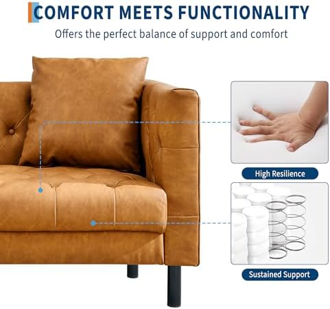 GarveeTech Modern Leather Sofa 81", Chesterfield Style 3 Seater Couch - Image 5