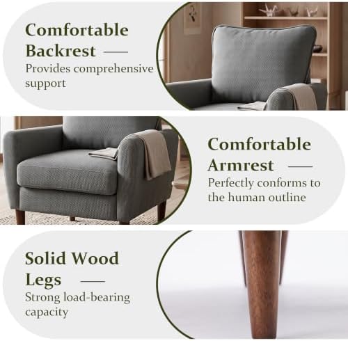 Comfy Accent Chair with Spring Sponge Cushion Upholstered Lounge Chair Grey - Image 3