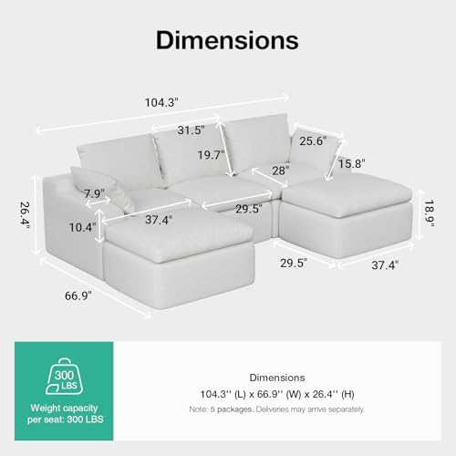 Novilla 104.3" Modular Cloud Couch, Modern Sectional Sofa - Image 2