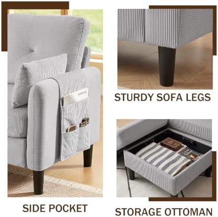 3 Piece Sectional Sofa Set, 3 Seat Couch & Loveseat & Ottoman, Light Grey - Image 5