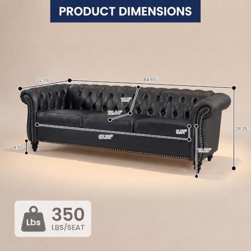 3 Seat Chesterfield Sofa, Faux Leather Couch - Image 2