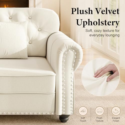 82.6" Velvet Chesterfield Sofa - Image 5