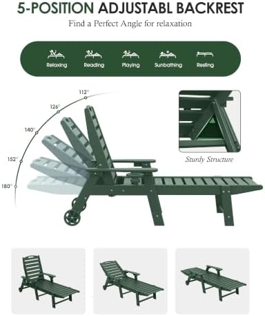 HDPE Outdoor Chaise Lounge Chair Set of 2, 77.8" Extended Length Patio Lounge - Image 5