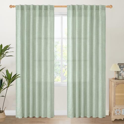 YoungsTex Sage Green Linen Curtains 80 Inch Length by YoungsTex