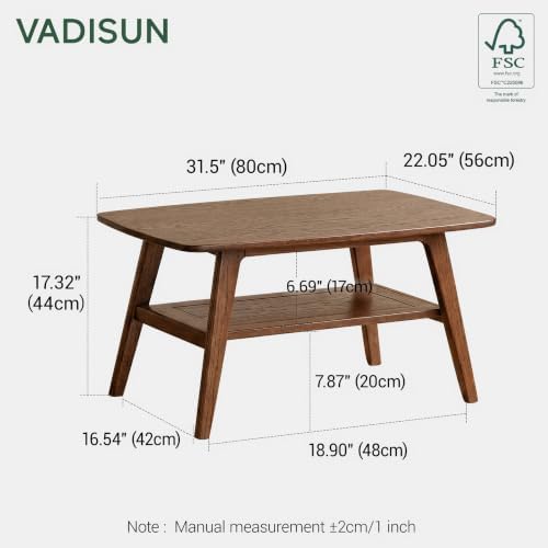 100% Solid Wood Coffee Table for Living Room, 31.5" Small Tables - Image 2