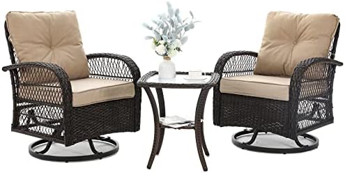 Patio Furniture Set 3 Pieces, Outdoor Swivel Glider Rocker Bistro Set by VonzoyHome