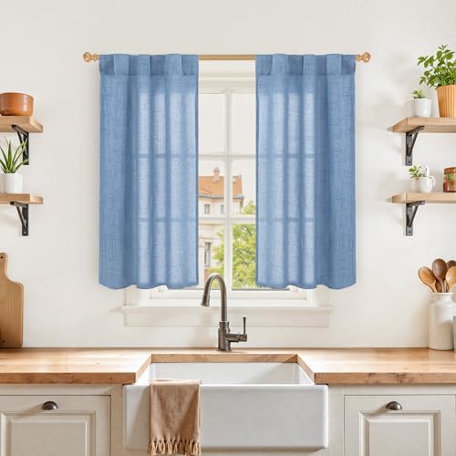 YoungsTex Denim Blue Linen Curtains 40 Inch Length by YoungsTex