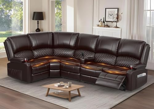 Manual Reclining Sectional Sofa Set, 5 Seats 1+1+3 Leather Reclining by SavortheHappyMoments