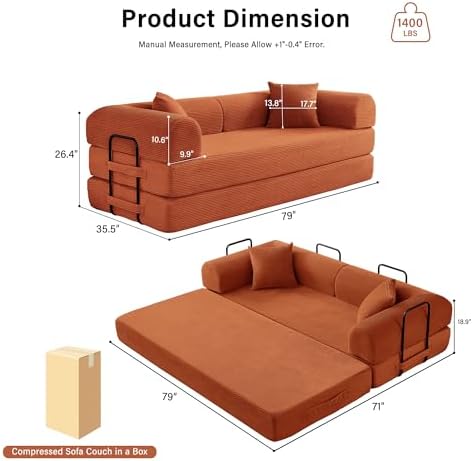 79" Convertible Sofa Bed, Boneless Sleeper Futon Couch - Image 3