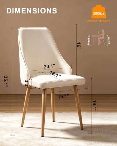 Dining Chairs Set of 2 with High Back, Ergonomic Curved Backrest Mid-Century - Image 2