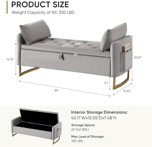 48" End of Bed Bench, Modern Storage Bench - Image 2