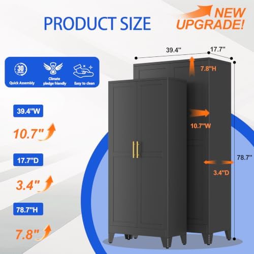 GAIOUS 79" Tall Kitchen Pantry Cabinet, Metal Storage Cabinet Black Cupboard - Image 2