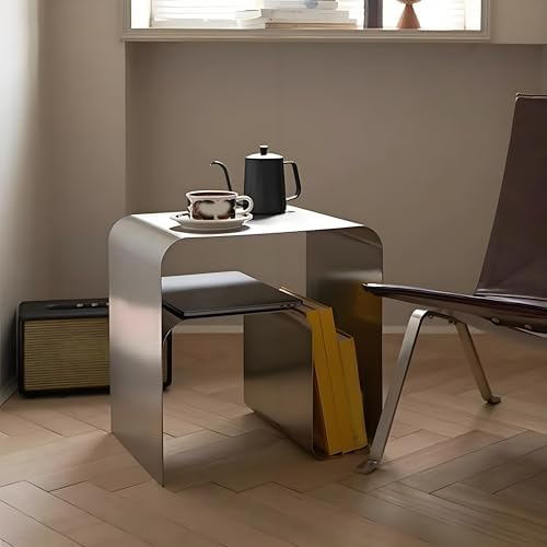 Modern Stainless Steel Side Table, Minimalist Nightstand and Sofa Table Silver by Unknown
