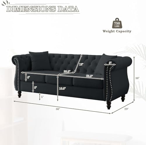 80" Chesterfield Loveseat Velvet Sofa - Image 2
