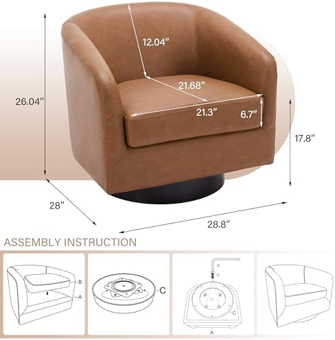 Pia Ricco Set of 4 Faux Leather 360° Swivel Barrel Accent Chair Brown - Image 2