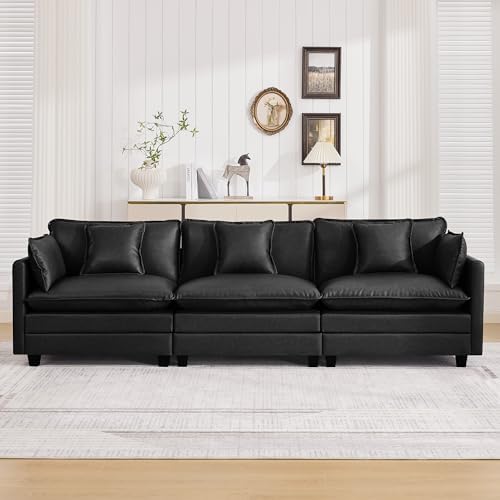 111'' Sectional Cloud Deep Seat Couch, Modern Comfy Leather Modular Sectional by WUTUTUEE