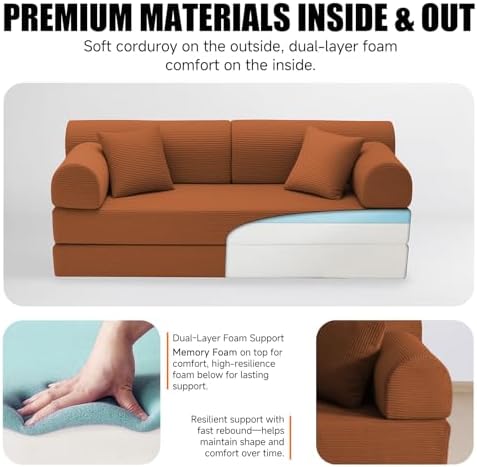 79" Memory Foam Sofa Bed, High Backrest Convertible Futon Boneless Couch - Image 4