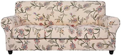 SearchI Stretch Sofa Cover Printed Couch Cover, Floral Pattern 4 Pieces Sofa by SearchI