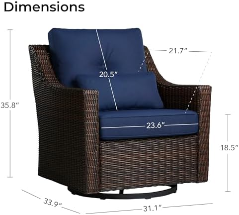 CHITA 2 Pieces Patio Wicker Chair, 360° Rocking Swivel Outdoor Rattan Chair - Image 6