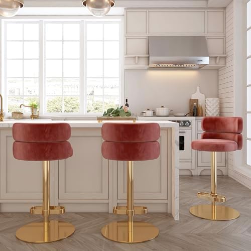 Modern Velvet Bar Stool, Swivel Adjustable Height Kitchen Counter Stool by LUXMOD