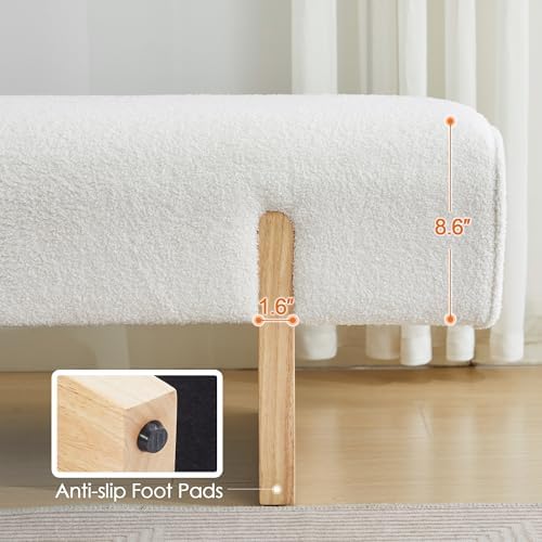Upholstered End of Bed Bench, Solid Wood Legs & Soft Teddy Fabric - Image 4