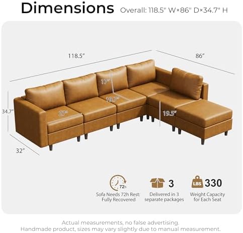 ABCASA Faux Leather Sectional, Modular Sectional Sofa - Image 2