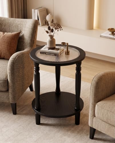 Matte Black Round 2‑Tier Mid‑Century Modern End Table - Image 3
