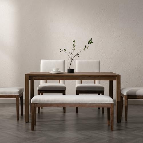 Linen Dining Bench Upholstered Entryway Bench Farmhouse Shoe Bench Seat Ottoman - Image 4