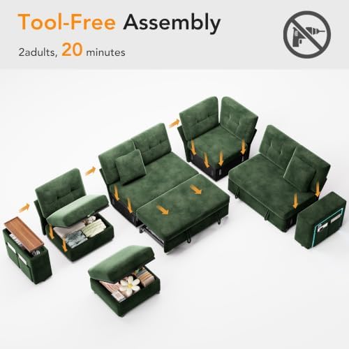 Vipbear 112" Modular Sectional Sleeper Sofa - Image 5