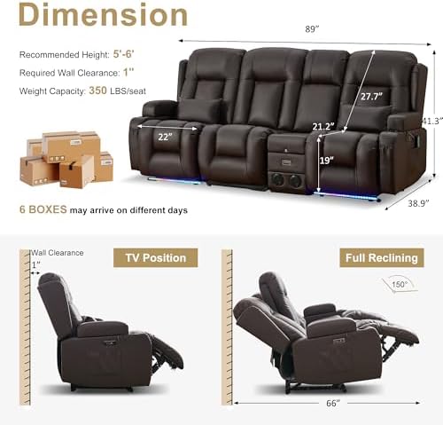 URRED Power Loveseat Recliner Sofa - Image 3