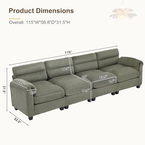 HAOMARKETS 115" Wide Modular Sectional Sofa Couch, Corduroy Upholstered - Image 2