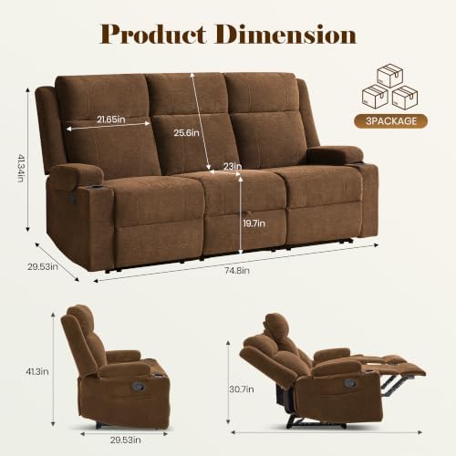 GUEAPY Reclining Sofa for Living Room, Flip-Down Center Backrest, 4 Cup Holders - Image 2