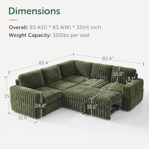 HONBAY Plush Corduroy Modular Sectional Sofa - Image 2