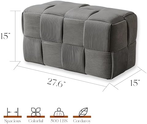Cmishe 28" Rectangular Woven Corduroy Ottoman Footrest - Image 3