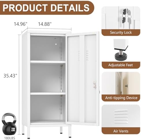 pozdeg 35.43" White Lockable Small Metal Storage Locker - Image 3