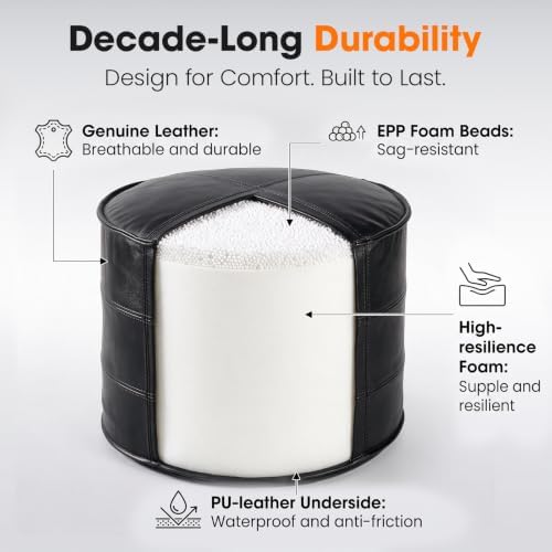 Leather Round Ottoman, Pouf for Living Room - Image 5