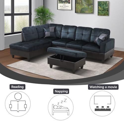 L-Shaped 3-Piece Lint and PVC Sofa - Image 4