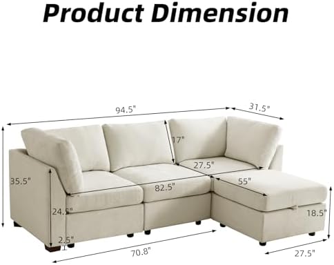 EDILLY 94 inches Oversized Modular Sectional Fabric Cloud Sofa Set, Extra Large - Image 2